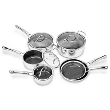 Kitchen Cookware Set 10-Piece, Stainless Steel with Non-Stick Coating, Silver