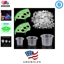300pcs Tattoo Ink Caps with 2 Cups Holders - 100 Small 100 Medium 100 Large T...