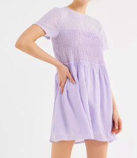 Urban Outfitters Lavender Ruched Cry Baby Crinkle Smocked Babydoll Dress XS