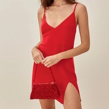 Reformation Marlowe Slip Dress Mini Cherry Red Small