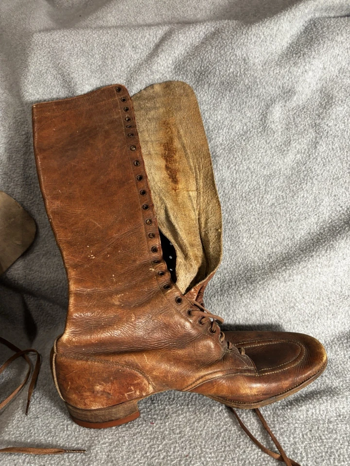 Antique VTG Brown Leather Tall Lace Up Riding Boots Spring-Step Women’s - Image 2 of 4