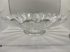Heavy Clear Glass Serving Bowl, Fluted Flower Petal Design , 12.5” Wide, Elegant