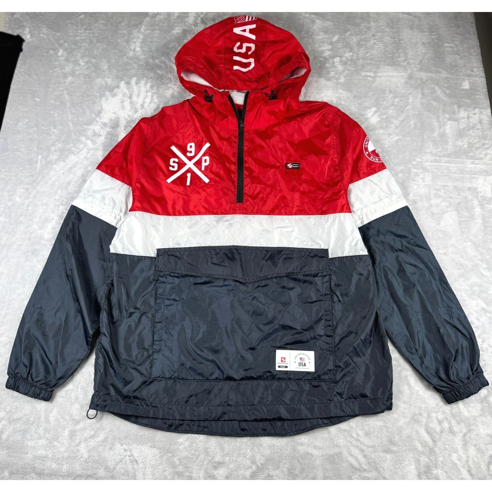 Southpole Anorak Windbreaker Mens L USA Colorblock Convertible Sleeves Hooded
