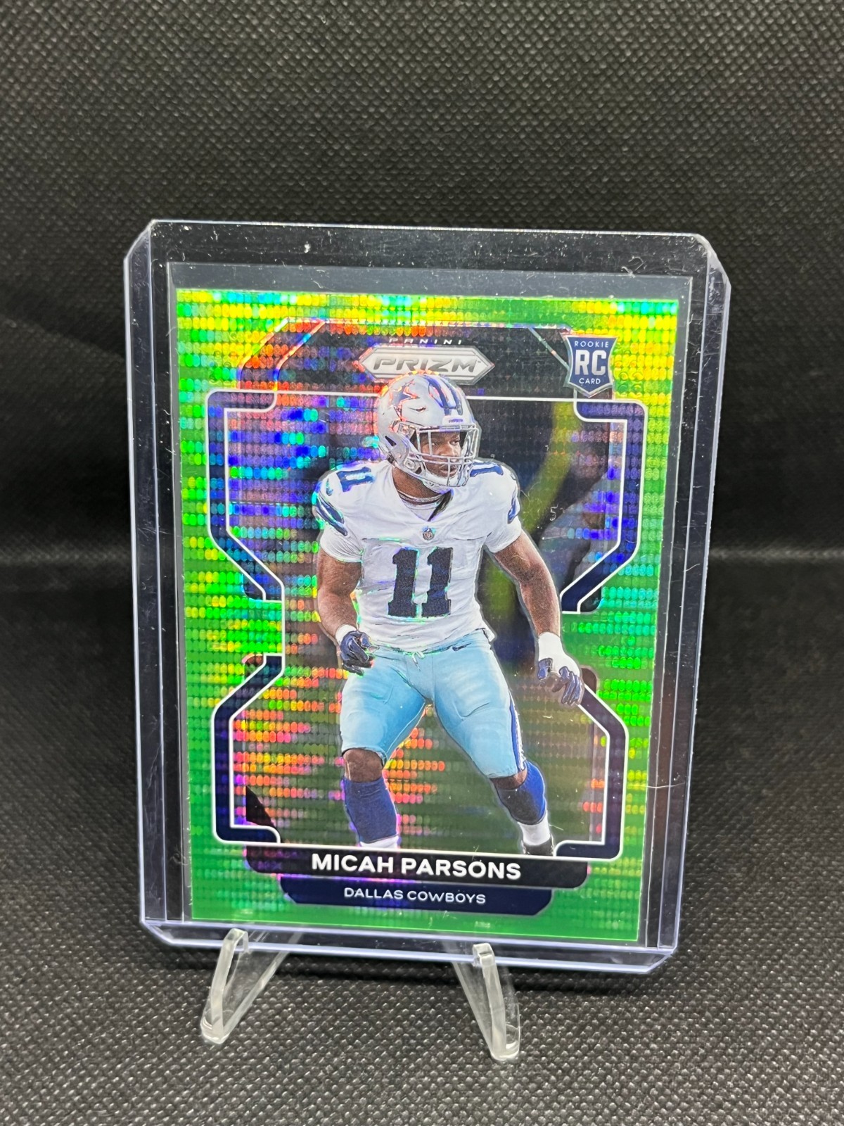 2021 Panini Prizm MICAH PARSONS Neon Green Pulsar Prizm #382 Rookie RC Cowboys