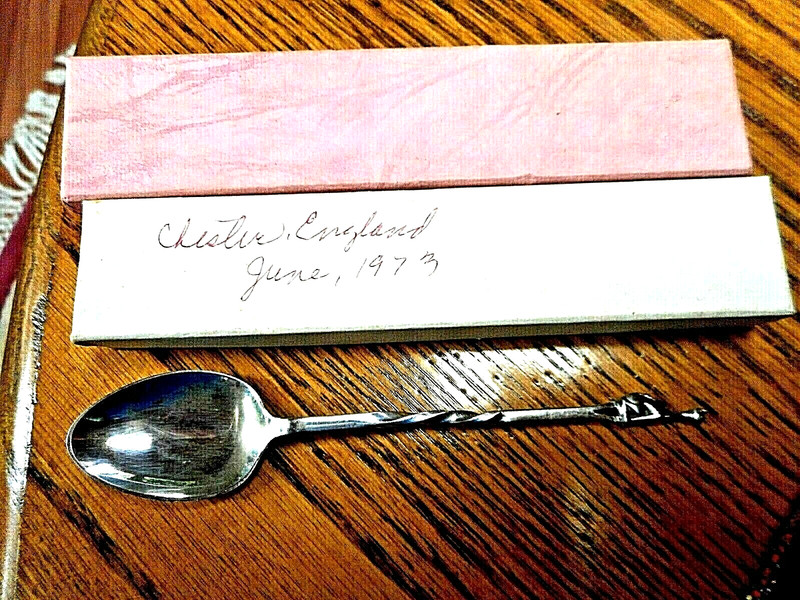 BABY SUGAR TEA CADDY Sterling Silver SPOON Chester England MARKINGS Cheshire Cat