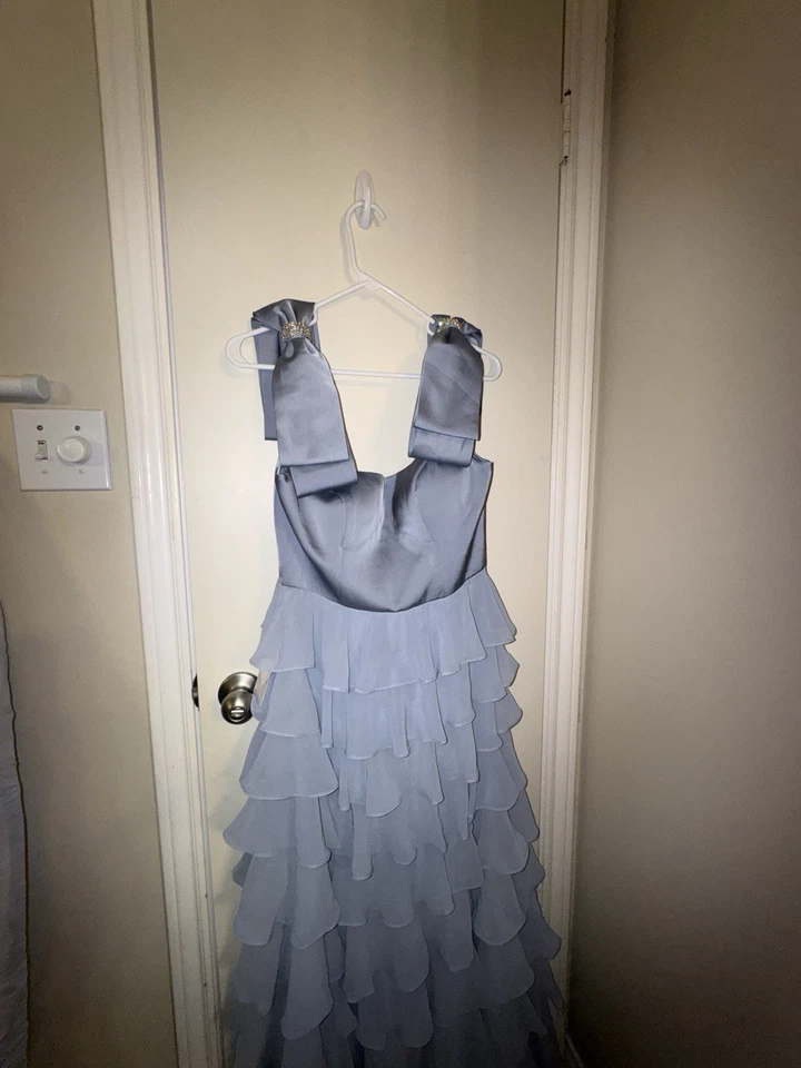 Azazie Daina Blue Tiered Gown, Size US 8 - Image 2 of 4