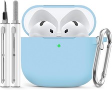 for AirPods 4 Case Cover 2024 with Cleaner Kit,Soft Silicone B-Sky Blue