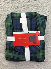 Wondershop Womens Large Navy Plaid Flannel 2-Piece Button Front Pajama Set