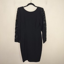 Morton Myles Black Vintage Dress Size 8 Lace Sequin Sleeves Party Cocktail