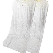 1 Pair 1.8m Belly Dancing Artificial Silk Fans Chinese Handmade Bamboo Veils ...