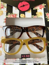 BETSEY JOHNSON +2.50💛THICK READERS 2 Pairs BOXED TORTOISE/ MUSTARD
