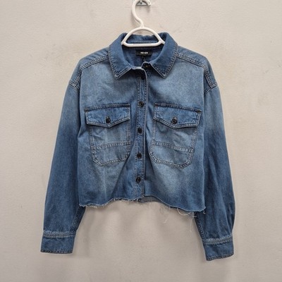 Me+em Cut Off Blue Denim Cotton Short Fit Trucker Chore Cargo Jacket Size Uk 12