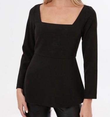 Pomander Place Tuckernuck Simone Peplum Top Black Long Sleeve Size Small