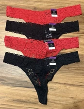 INC  international concepts Plus Lace Thongs 4 Pair, 2 Red / 2 Black, Size XXL