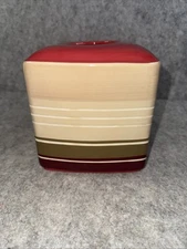 Madison Stripe Ceramic Tissue Box Cover Home Decor Bathroom Square Red & Tan