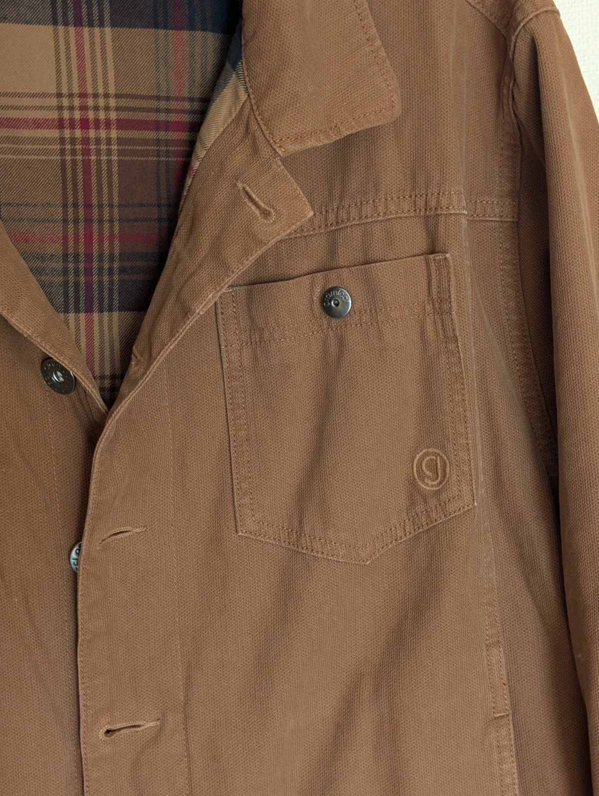 Gramicci Canvas Coat Button Up Brown X- Large Plaid Flannel Lining Pockets - product detail image 3