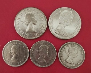Lot de 5 Pièces Argent 800 CANADA 1959 50 cent & 25 cent