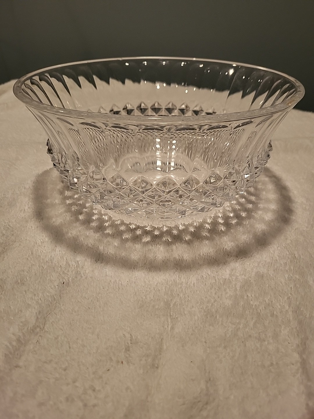 Vintage Diamond Cut Glass Serving Bowl 