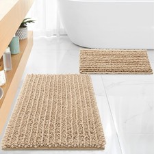 2 PCS 32x20  17x24 Inch Beige Chenille Bathroom Rugs Bath Mats Set Absorbent