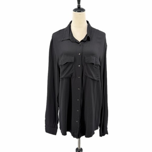 Indah NEW M/L Black 100% Bamboo Button Collared Polished Professional Blouse Top