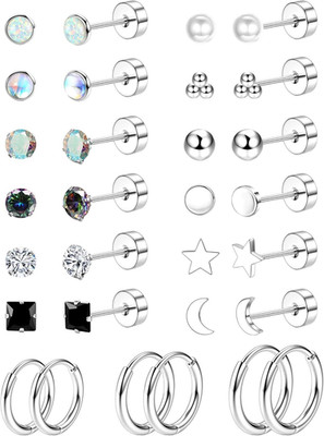 Jstyle Hypoallergenic Flat Back Stud Earrings for Women Men Surgical Stainless S