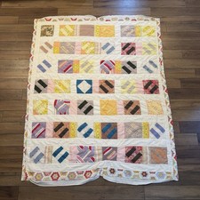 Vtg Handmade Patchwork Quilt 62x77 Bow Tie Block Scrappy Folk Art Grandmacore Vtg Handmade Patchwork Quilt 62x77 Bow Tie Block Scrappy Folk Art Grandmacore