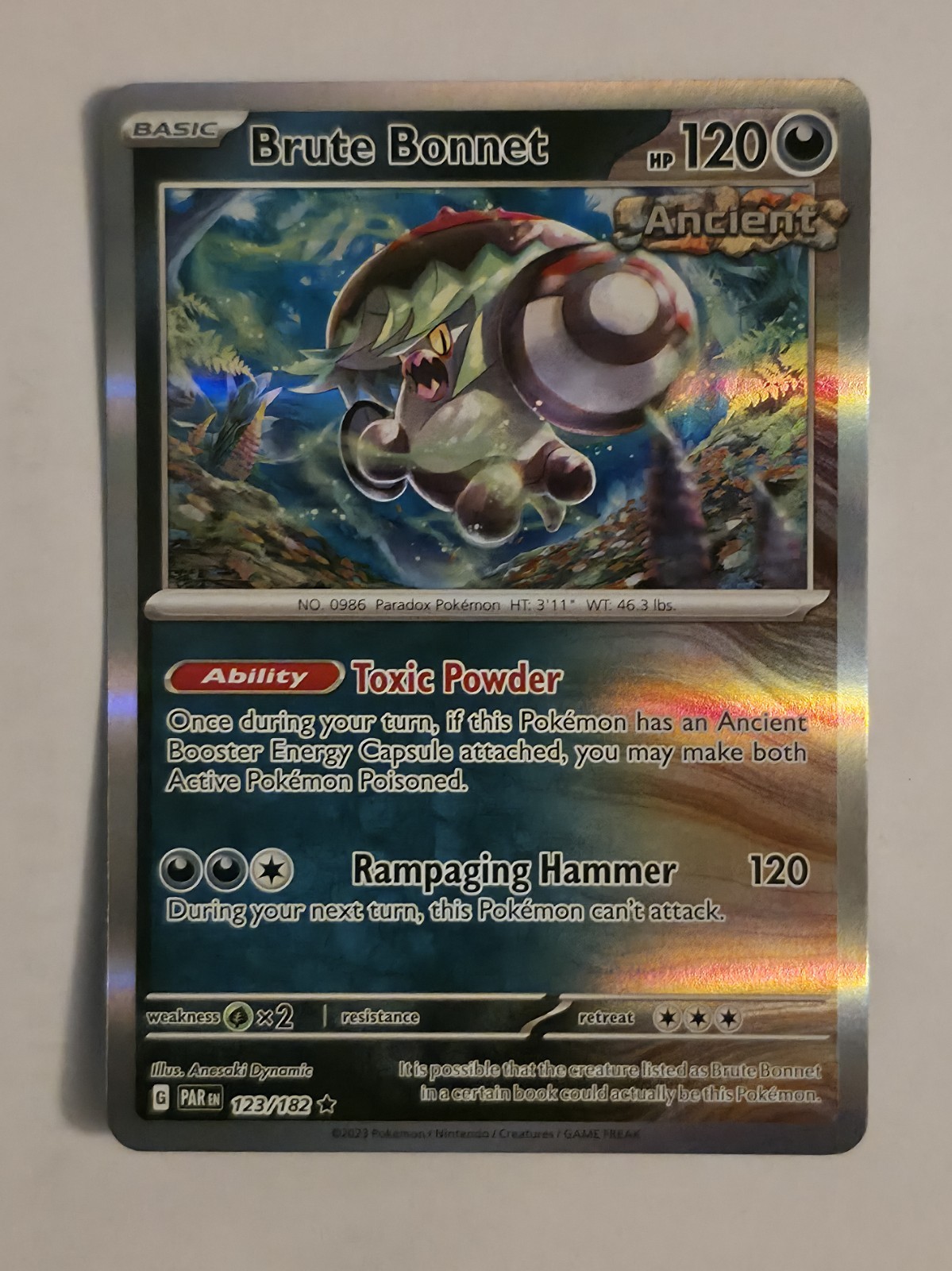 Brute Bonnet 123/182 - Holo Rare - Paradox Rift - Pokemon Card - Pack Fresh