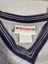 Vintage Disneyland Mickey Mouse V-Neck Ringer T-Shirt Gray XL Disney