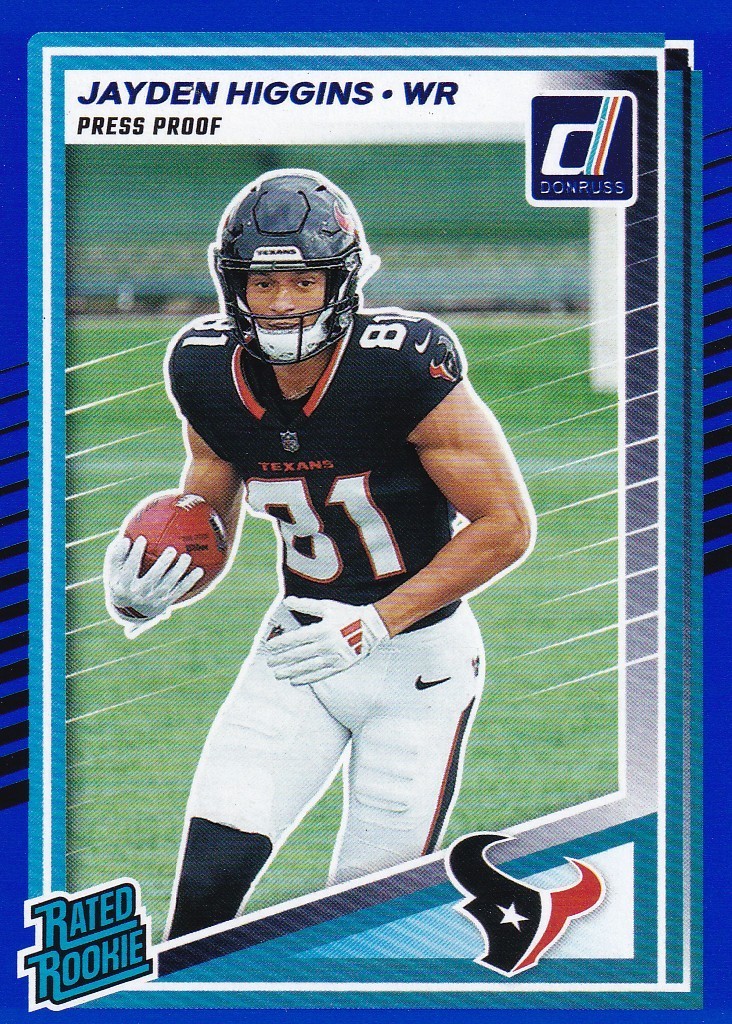 2025 Donruss #334 Jayden Higgins TEXANS Blue Press Proof Rated Rookie🏈NM/MT