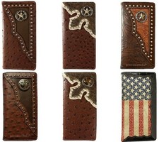 WESTERN CHECKBOOK BIFOLD OSTRICH LEATHER WALLET FASHION COWBOY COWGIRL ART NEW