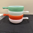 (4) Vintage Glas Bake Ovenware USA J-314 Soup Bowl With Handle Mint Green Milk