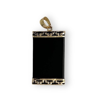 14KT Gelbgold griechischer Schlüssellab schwarzer Onyx Brett Anhänger Halskette