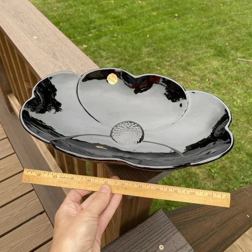 Frankoma Dogwood Floral Bowl #200 in Black Onyx Vintage 13x8.5” Vintage