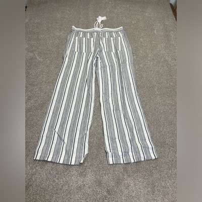 Coastal Nautical Relaxed Boho Jolt pull on wide leg pants XL striped linen beach