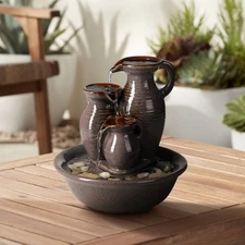 Triple Jug Rustic Zen Cascading Indoor Tabletop Water Fountain 9" for Table Desk