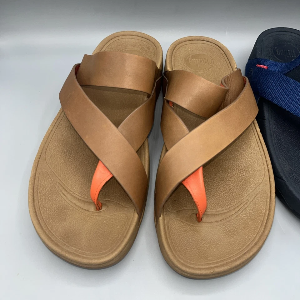 Sandalia Fitflop Plataforma Cuero Puntera Eslinga Camel Naranja y Azul Marino Talla 8 Foto 3 de 4