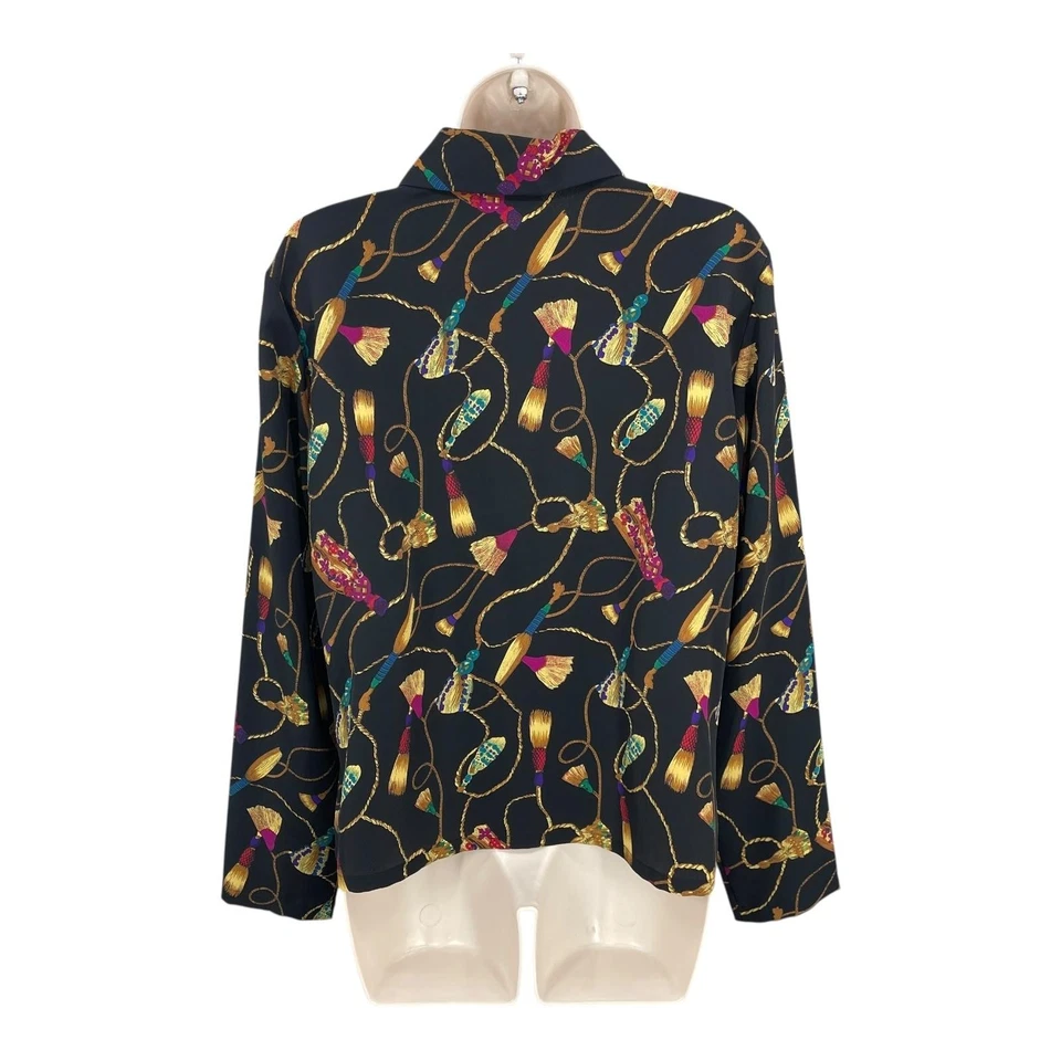 Camisa preppy vintage Christie & Jill para mujer años 90 borla dinero antiguo blusa talla 12 Foto 2 de 4