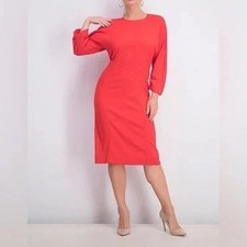 Mango Midi Casual Red 3/4 Sleeve Round Neckline Straight Hem Dress Size XS