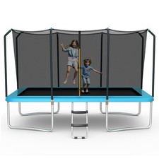 8x14 FT Rectangular Recreational Trampoline w/ Enclosure Net with Zippers