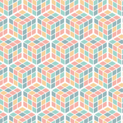 100% Baumwollstoff Camelot Stoffe Rubik's Würfel Pastell Formen Geometrische Quadrate