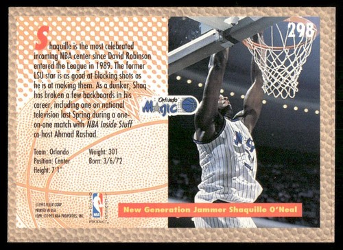 Shaquille Shaq O'Neal #298 Orlando Magic NBA Rookie Basketball Card 1992 Fleer - Picture 2 of 2