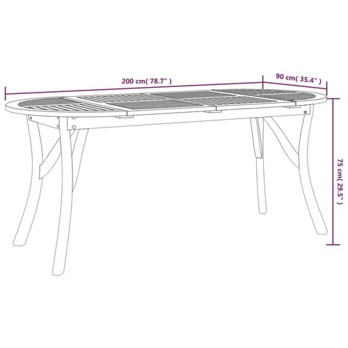 vidaXL Garden Table 200x90x75 cm Solid Wood Acacia - Picture 6 of 6