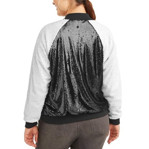 Chaqueta Bomber Paper Tee Colorblock Lentejuelas Mate Negra/Blanca Juniors Talla Grande 2X - Imagen 4 de 4