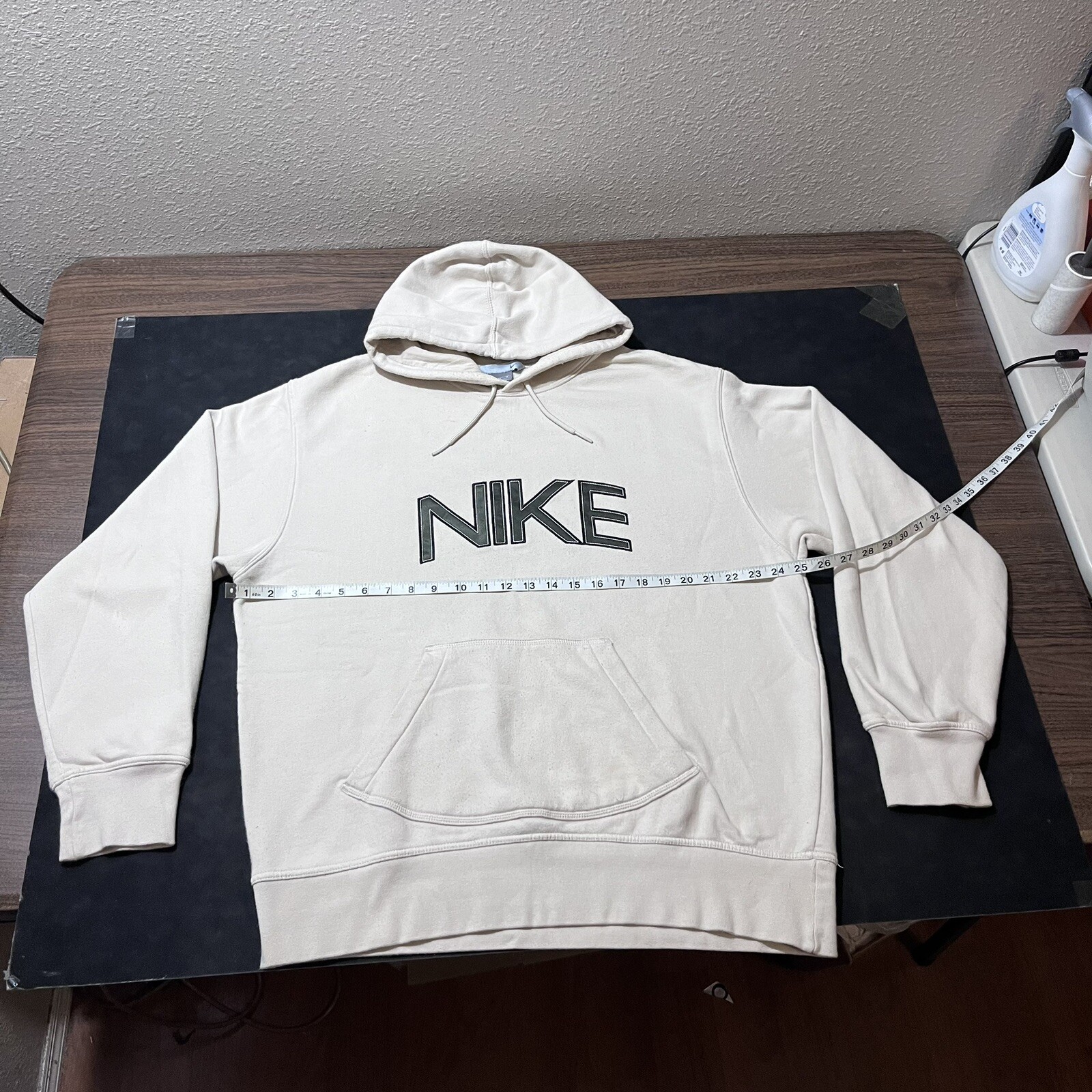 Vintage Nike Center Swoosh Hoodie Cream Brown Sweatshirt off-white Hip-Hop Rare image 10