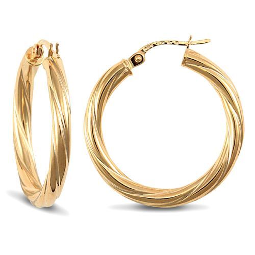 9ct yellow gold 3mm round-tube twisted creole hoops