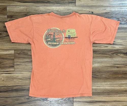 Vintage Woolrich Guided Charters Fly Fishing Orange T-shirt Men's Sz M USA Made - 第 13/14 張圖片