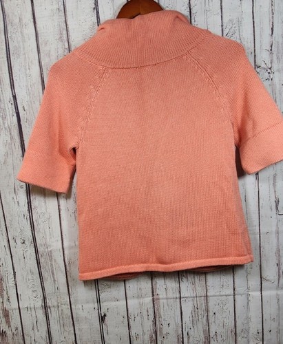 Talbots Womens Petite Short Sleeve Knit Jacket Full Zip Pocket Coral Peach Sz PS - Picture 2 of 5