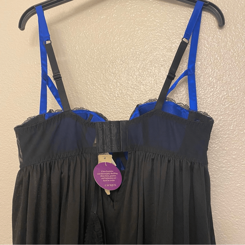 Cacique set black lace mesh Babydoll Chemise lingerie Sexy slip dress 14-16 new - Picture 4 of 11