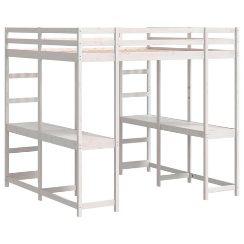 Hochbett mit Schreibtisch & Leiter Weiß 200x200 cm Kiefernholz - Bild 7 von 11