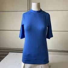 Talbots Ribbed Mock Neck Tee Women's Size Medium Capri Blue